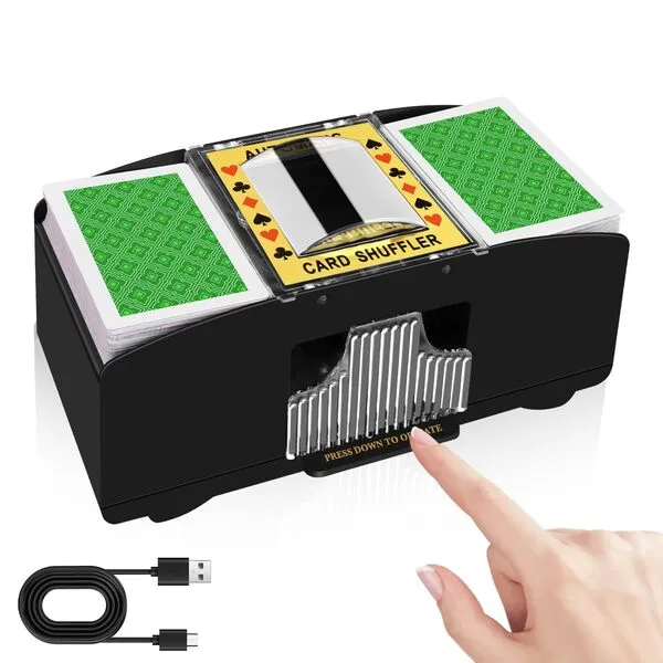 RCRZQ Automatic Card Shuffler 1-2 Deck, USB-C/Electric Battery-Operated UNO Card Shuffler, Casino Card Shufflers for Poker, Bicycle, Phase10, Texas Hold\'em, Blackjack, Family Party Club Card Game