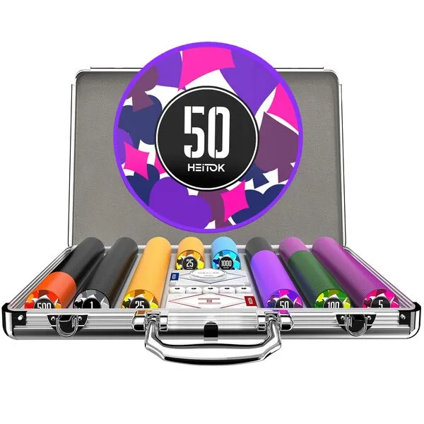 HEITOK Poker Chips 500PCS 11.5 Gram Chips with Denominations, Casino Numbered Chips Set with Aluminum Case Included 2 Decks of Playing Cards