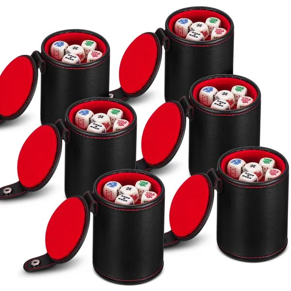 Liliful Leather Dice Cup Sets with Storage and 16 mm 6 Sided Poker Dice Felt Lined Quiet Dice Shaker Cup Dice Storage Dice Stacking Cup for Game Bar Birthday Party Games(2 Pack)