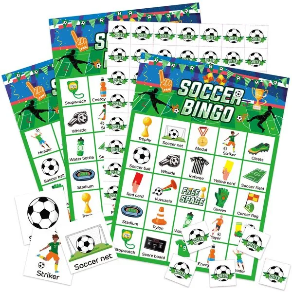 Liliful 35 Pcs Soccer Bingo Games 24 Players Sport Party Bingo Cards for Boys Girls Adults Family Classroom Activities Sports Birthday Party Favors Supplies
