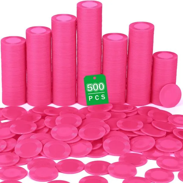 Leitee 500 Pcs Plastic Poker Chips 38 mm Interlocking Game Chips Lightweight Poker Chip Set Tokens Bingo Chips Blank Casino Counting Chips Bulk for Adults Counting Reward Card (Pink)