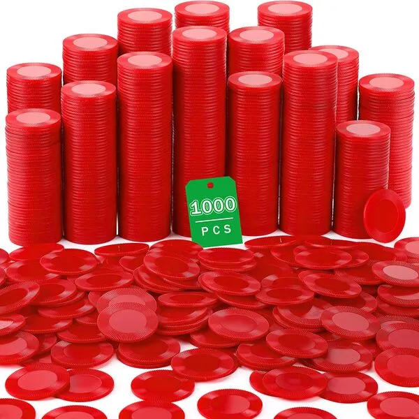 Leitee 1000 Pcs Plastic Poker Chips 38 mm Interlocking Game Chips Lightweight Poker Chip Set Tokens Bingo Chips Blank Casino Counting Chips Bulk for Adults Counting Reward Card (Red)