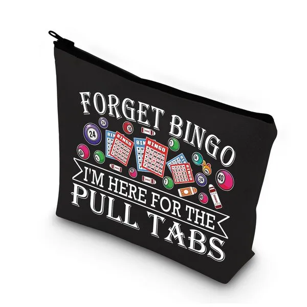 BDPWSS Bingo Makeup Bag Forget Bingo I'm Here for the Pull Tabs Bingo Game Gift For Gambling Lovers Bingo Themed Zipper Pouch (Forget Bingo BL)