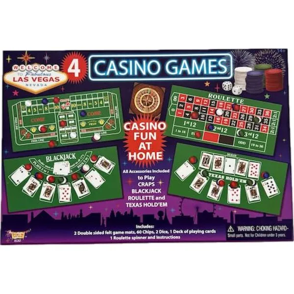 Forum Novelties Casino Games - 4 Casino Games - Las Vegas - Blackjack, Roulette, Poker & Craps