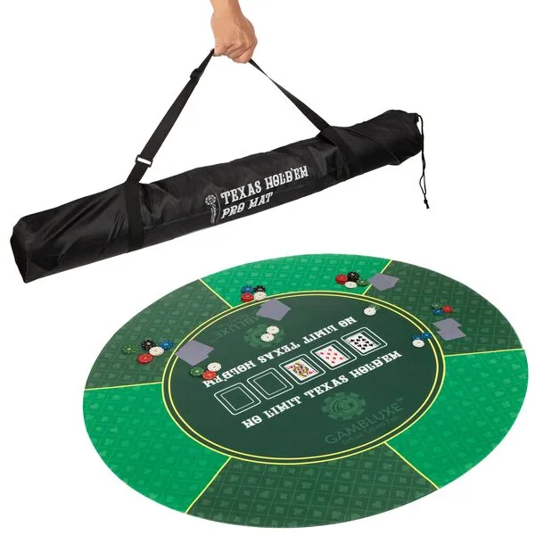 GAMBLUXE 47 Inch Round Poker Mat - Smooth Texas Hold\'em Water-Repellent Round Poker Table Top Mat with Carrying/Storage Bag for Poker Games, Casino (Green)