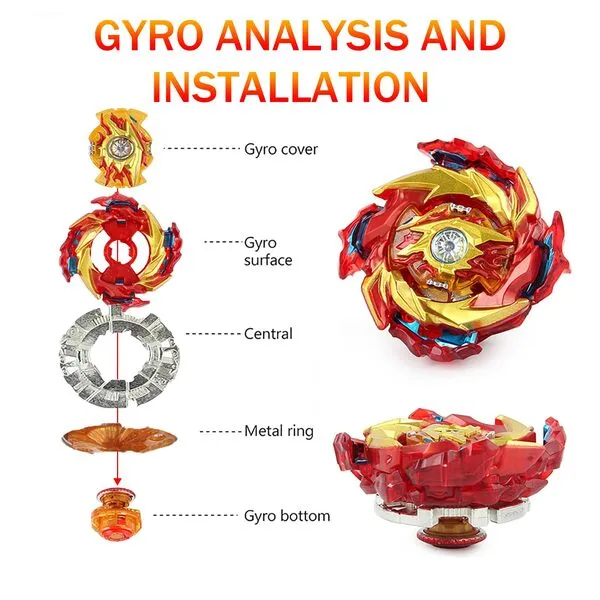 Wotean Bey Burst Turbo Blade Set, 4D Arena Metal Fusion Battle Gyro, with Battling Top Launcher, Gift Sets for Kids,B-174-01
