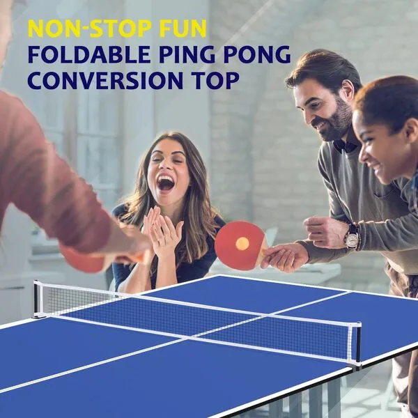 RayChee Ping Pong Table Top, Foldable Ping Pong Table Topper for Pool Table, Indoor Outdoor Mid-Size Table Tennis Conversion Top with Net & Premium Foam Padding, Lightweight and Portable