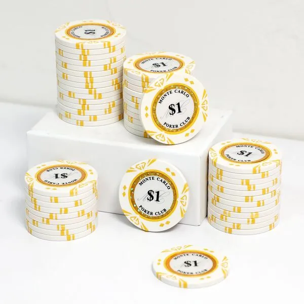 JIESITE 14 Gram Clay Poker Chips Monte Carlo Poker Chips Casino Grade Poker Chip for Texas Hold'em, Blackjack Poker Games Pack of 50 Pieces