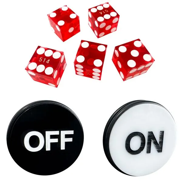 Yuanhe Casino Craps Dice Set - Including 19mm Red Precision Serialized Casino Dice Set of 5 and 3-Inch Craps On/Off Dealer Puck Button