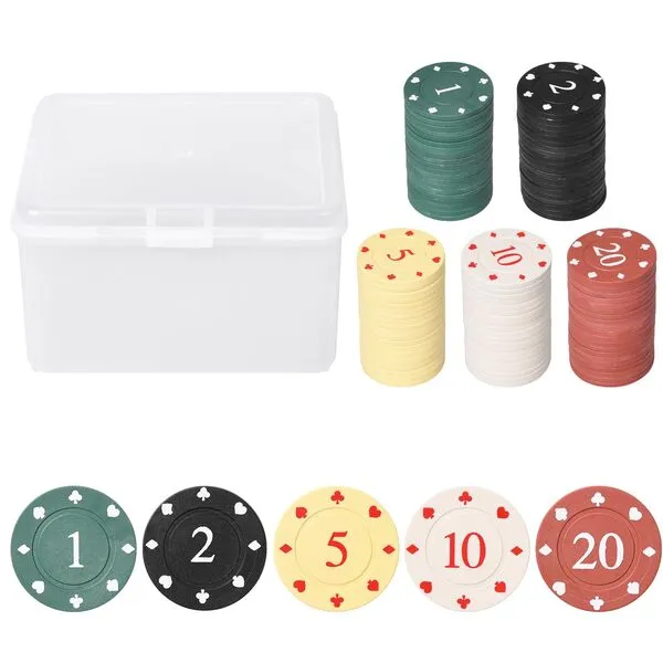 Poker Chips, Denomination Poker Chips Set with Storage Box, Plastic Chips for Games, Colorful Poker Chips, Poker Chips 100, Counting Chips, Mini Poker Chips for Game Night Party Supplies（1/2/5/10/20）