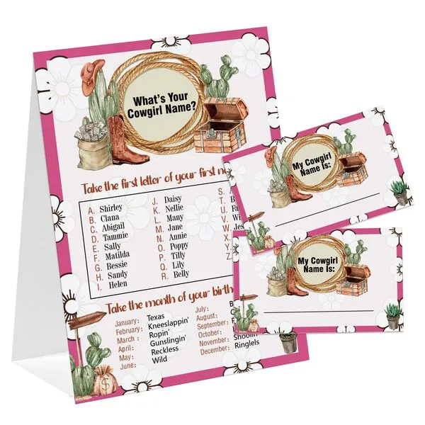 Cowgirl Theme What\'s You Cowgirl Name Game, Baby Shower Game Stickers, Birthday Game, Party Decoration, Activity Game for Office or Class, Package Contains 1 Sign and 30 Name Stickers(wyn03)