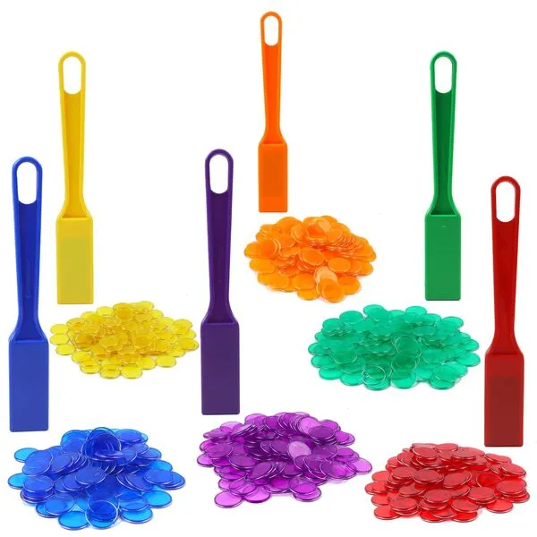 Plzoslly 606 Pcs Magnetic Bingo Wands Chips Set, 6 Pcs Magnetic Wands with 600 Pcs Corresponding Colors Magnetic Bingo Chips for School, Counting, Sorting, Family Game and Educational Activities