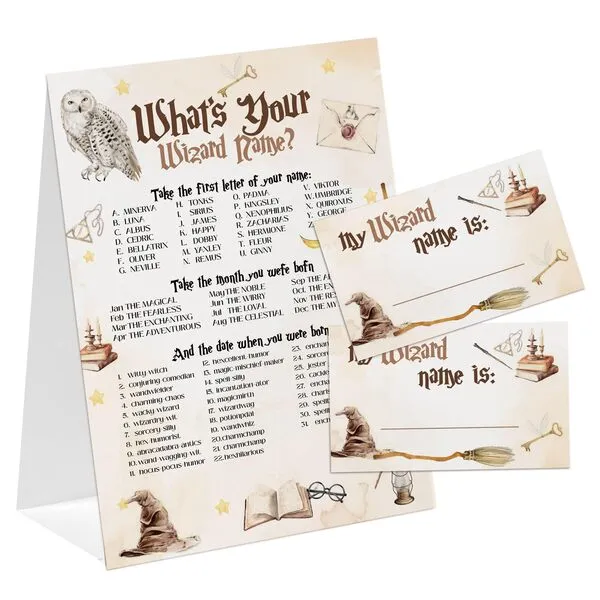 Wizard Theme What's Your Wizard Name Game, Baby Shower Game Stickers, Birthday Game, Party Decoration, Activity Game for Office or Class, Package Contains 1 Sign and 30 Name Stickers(wyn24)