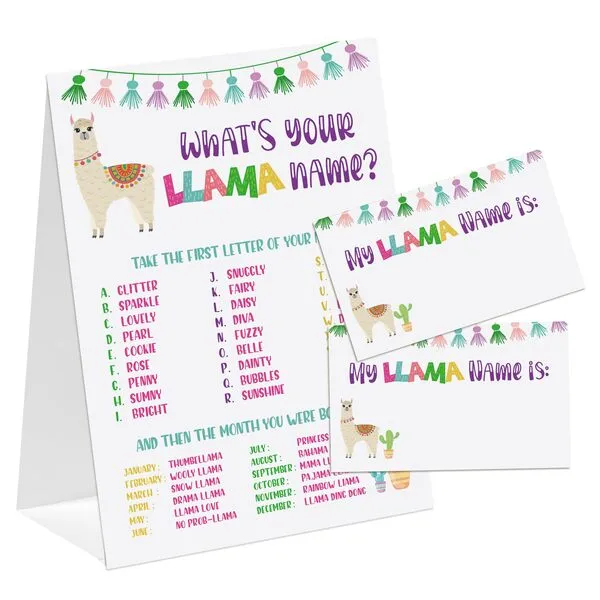 Llama Theme What's You Llama Name Game, Baby Shower Game Stickers, Birthday Game, Party Decoration, Activity Game for Office or Class, Package Contains 1 Sign and 30 Name Stickers(wyn01)