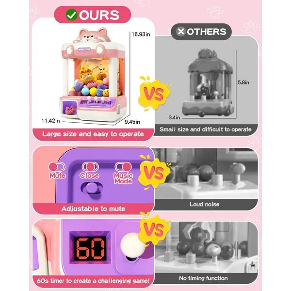 Jovow Claw Machine for Kids, Mini Vending Machine with Music, Prize Dispenser Toys for Girls and Boys, Electronic Claw Game Machine for Party Birthdays, Includes 45 Mini Toys (Large)