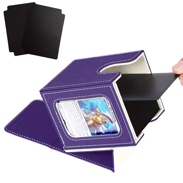 Venssu MTG Deck Box for Commander Display,Card Deck Box Fits 100 Double Sleeved Cards, Deck Box TCG with 2 Dividers and 1 Toploader (Purple＆White)