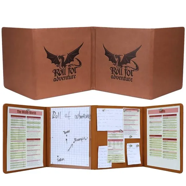 DND DM Screen 5e Dungeon Master Screen Deluxe Leather 4-Panel Customizable Magnetic Panel Game Master Screen with Magnetic Stickers, for Dungeons and Dragon, Pathfinder