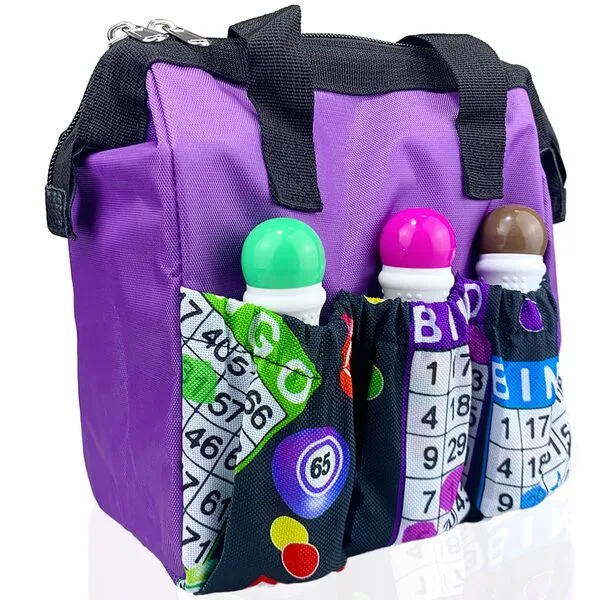 Bingo Dauber Bag Bingo Bags with Pockets on Clearance Bingo Accessories for Women Carry Storage Bag Gifts for Bingo Game Lovers Tote Bag for Bingo Markers (Purple)
