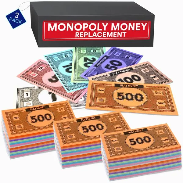 Monopoly Money Replacement 3 Sets of 30 Each Bill Denomination, 60 Total in Mixed Colors Game Pieces (3 Set Replacement)