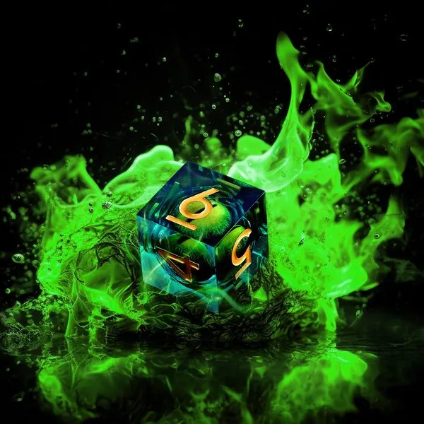 GiGiGuGu DND Resin Dragon Eye Dice Set for RPG & Role Playing - 7pcs Polyhedral Liquid Core Sharp Edged Dice Set D20 D12 D10 D8 D6 D4 with Storage Box (Green)