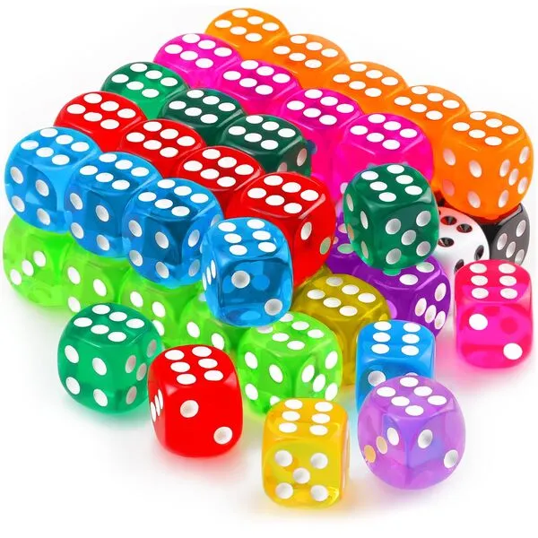 JMUQ 16MM Colored Dice Set, 50Pcs 6 Sides Standard Bulk Large D6 Dice with Portable Plastic Box, 10 Colors Including Red Dice,Green Dice for Board Games,Parties,Classroom Math Games