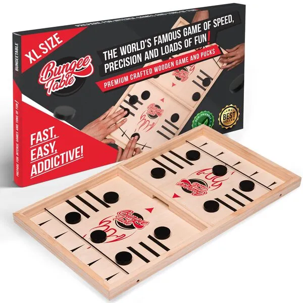 Bungee Table - Extra Large Fast Sling Puck Game - Test Your Speed and Accuracy with Fast Action Super Winner Wooden Air Hockey Board Game - Guaranteed Fun for Family Game Night or Party with Friends