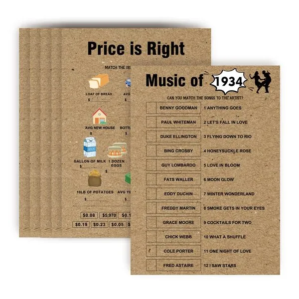 zaxek 1934 Birthday Party Favors for Women or Men, 90th Birthday Party Game Cards, Birthday Party Supplies for Adults, Double-Sided Printing 20 Sheets with Answer Key (5 * 7 inches)