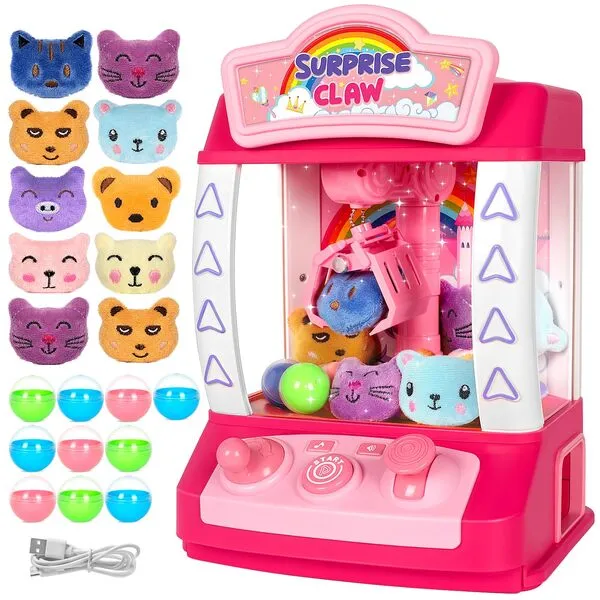 Claw Machine for Kids, Toys for 4 5 6 7 8 Year Old Girls, Recharge Mini Vending Machines with Music & Adjustable Sound, Ideal Christmas Birthday Gifts for Girls Age 3-5 5-7 6-8