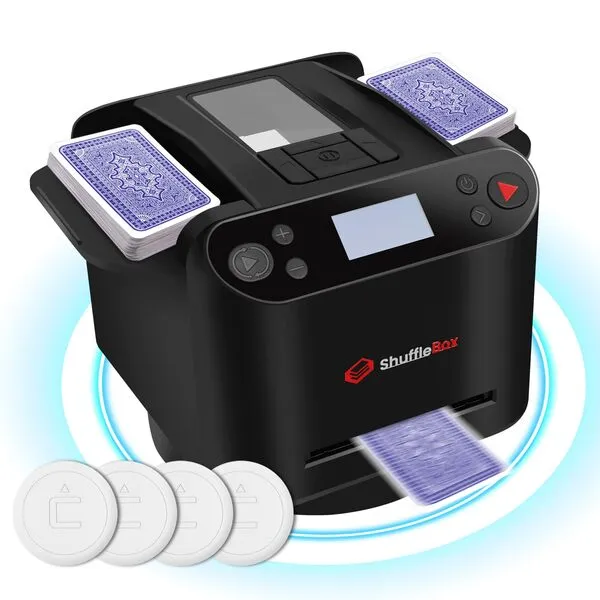 ShuffleBox G1 Pro Automatic Card Shuffler and Dealer 2-in-1, Eletric Shuffling and Dealing Machine All in ONE, Ultra Quiet, Rechargeable, Remote Card Calling, for Board Games and Poker Games (Black)