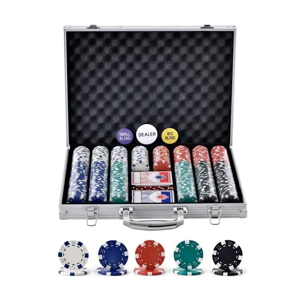 VEVOR Poker Chip Set, 500-Piece Poker Set, Complete Poker Playing Game Set with Aluminum Carrying Case, 11.5 Gram Casino Chips, Cards, Buttons and Dices, for Texas Hold\'em, Blackjack, Gambling