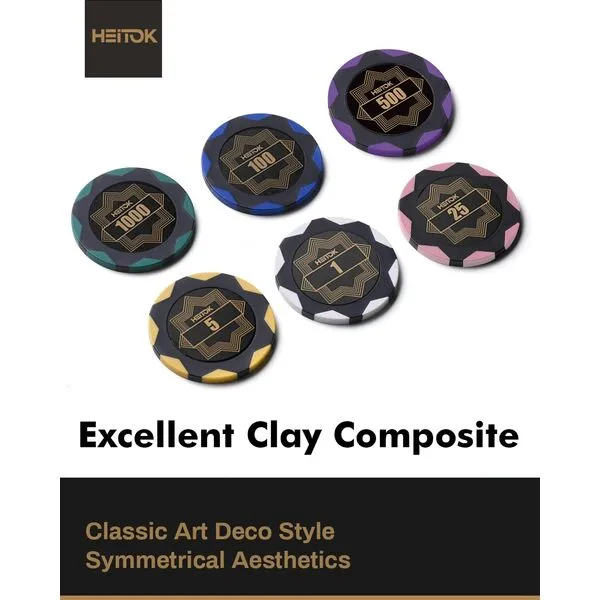 HEITOK Clay Poker Chip Set for Texas Hold’em, 500 PCS with Denominations Professional Casino Blackjack Set, a high-end Carrying case with Aluminum Travel Case