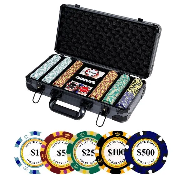 JIESITE 14g Clay Poker Chips Set 300 Pcs Poker Chips 39mm with High-end Aluminum Carrying Case/2 Decks of Plastic Playing Cards/Dealer Button for Poker Games Blackjack Texas Hold\'em