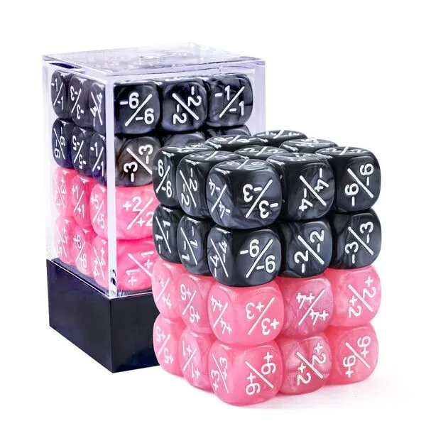 36pcs 12mm Positive and Negative Dice Counters Pink&Black Set, Small Token Dice Loyalty Dice Compatible with MTG, CCG, Card Games