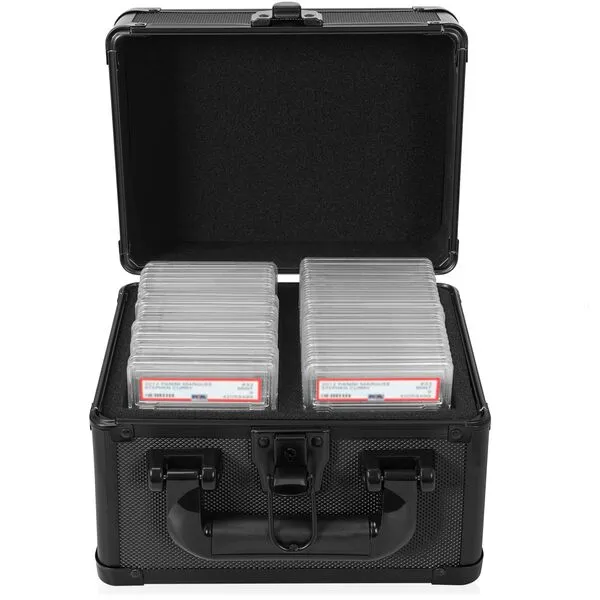 OUUTMEE Graded Card Case - Aluminum Alloy Graded Card Storage Box Compatible with 50 Card Slabs - the Sports Trading Card Case Fits PSA, CSG, BGS and Top Loaders