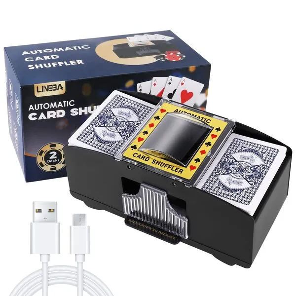 Lineba Card Shuffler 2 Deck, USB-C/Battery-Powered Automatic Playing Card Shuffler for UNO Poker Home Card Games