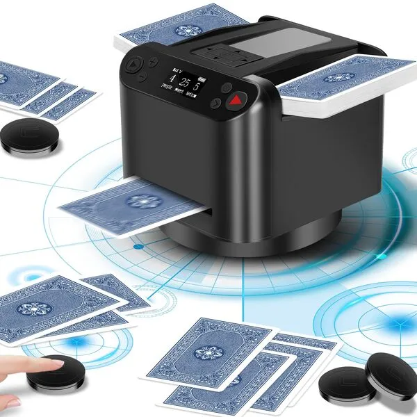 Automatic Card Shuffler and Dealer 2-in-1,2 Decks Card Dealer with Wireless Remote 360°Rotating,Ultra Quiet, Rechargeable, Works with UNO, Taco Cat Goat Cheese Pizza, Five Crowns, Monopoly Deal,etc
