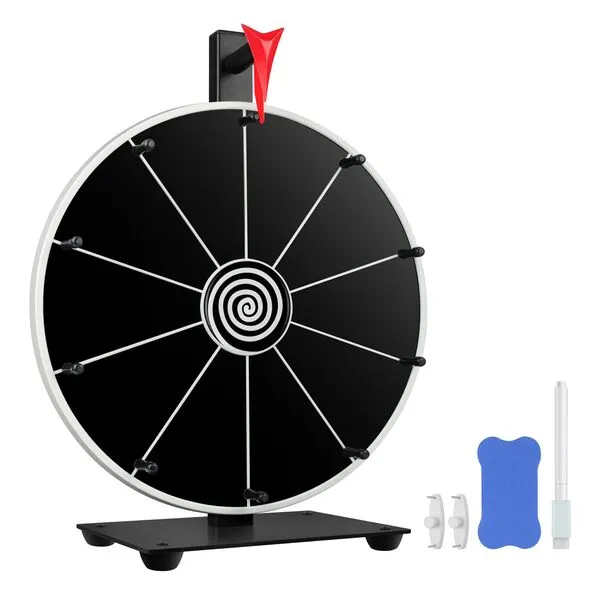 Pionites 12 Inch 10 Slots Prize Wheel Tabletop or Wall Mount Fortune Spin with Dry Erase Marker and Eraser for Engaging Home Parties, Trade Show, Carnival Events (12\'\' Black)